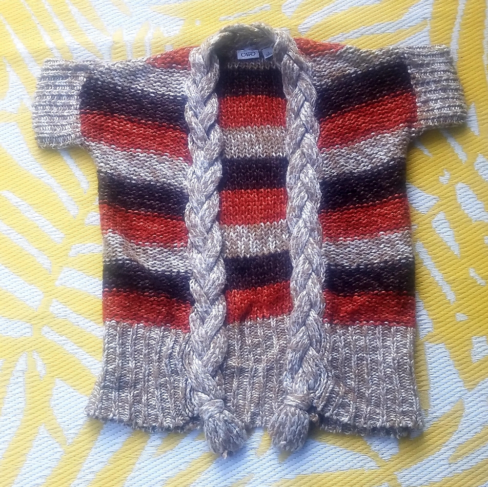 Cato Women's S Braided crochet Cardigan Sweater Nordic Orange Brown striped